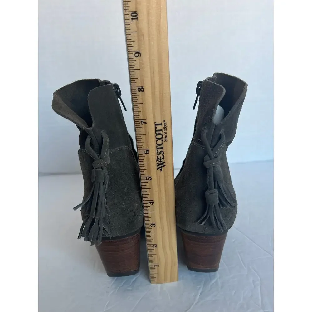 Matisse Laney Dark Gray Suede with Tassel Block Heel Side‎ Zip Ankle Boots Sz 8M